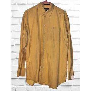 Nautica Men’s 16 1/2 34-35 Pale Yellow Vintage Oxford Long Sleeve Dress Shirt